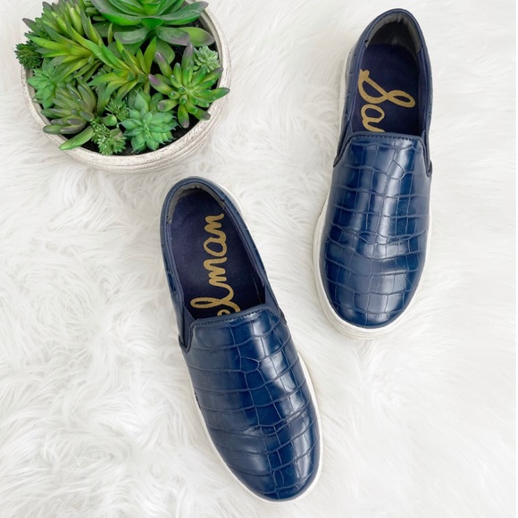 Sam Edelman Shoes - San Edelman Blue Lacey Croc Embossed Slip On Platform Sneakers Size 8